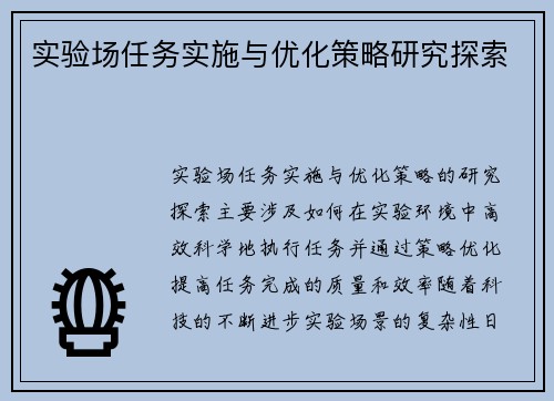 实验场任务实施与优化策略研究探索